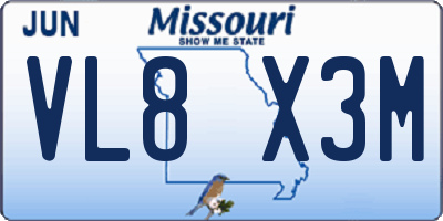 MO license plate VL8X3M