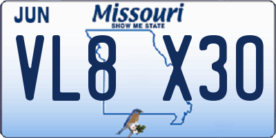 MO license plate VL8X3O