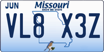 MO license plate VL8X3Z