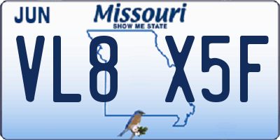 MO license plate VL8X5F