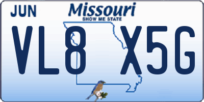 MO license plate VL8X5G