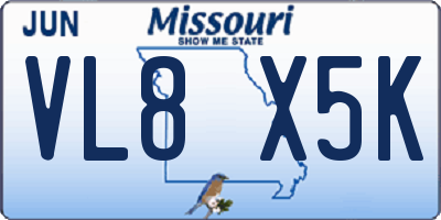 MO license plate VL8X5K