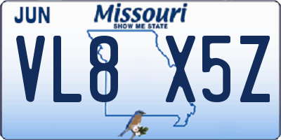 MO license plate VL8X5Z