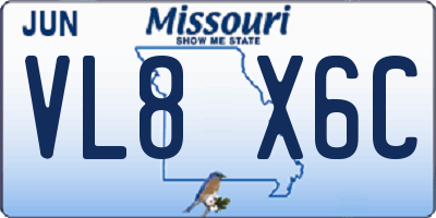 MO license plate VL8X6C