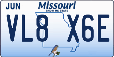MO license plate VL8X6E