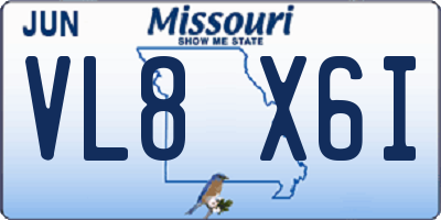 MO license plate VL8X6I