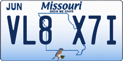 MO license plate VL8X7I