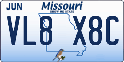 MO license plate VL8X8C