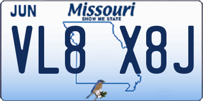 MO license plate VL8X8J