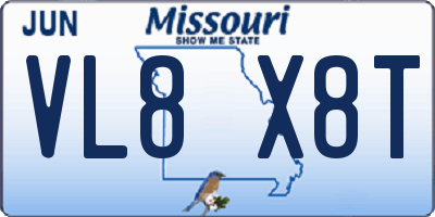 MO license plate VL8X8T