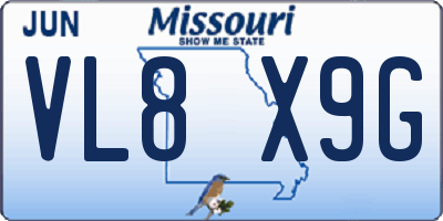 MO license plate VL8X9G