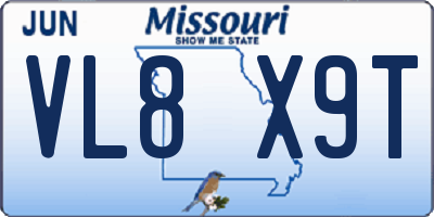 MO license plate VL8X9T