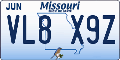 MO license plate VL8X9Z