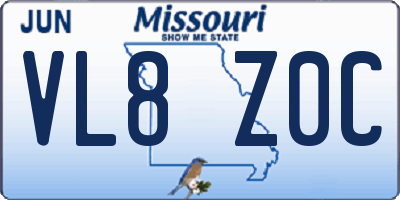 MO license plate VL8Z0C