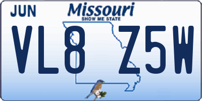 MO license plate VL8Z5W