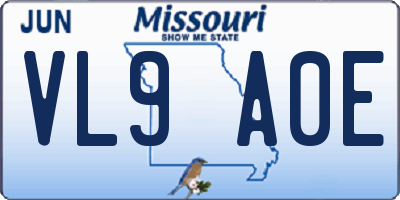 MO license plate VL9A0E