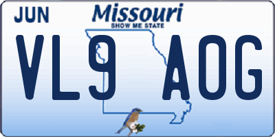 MO license plate VL9A0G