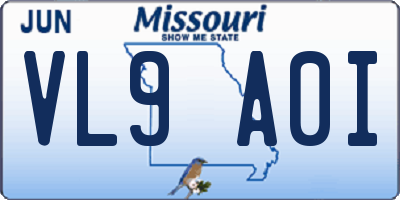 MO license plate VL9A0I