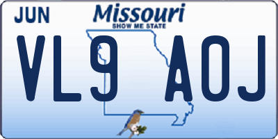 MO license plate VL9A0J