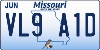 MO license plate VL9A1D