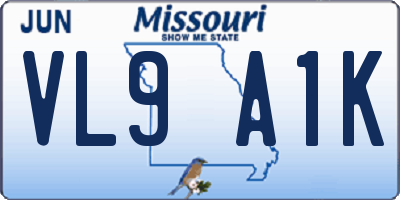 MO license plate VL9A1K