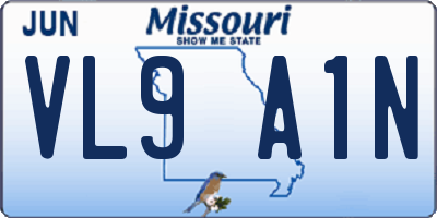 MO license plate VL9A1N