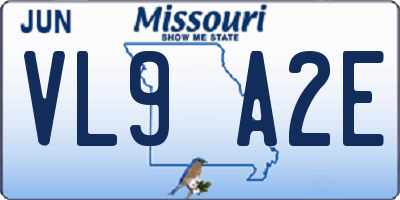 MO license plate VL9A2E