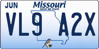 MO license plate VL9A2X