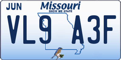MO license plate VL9A3F