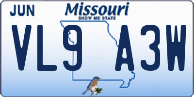 MO license plate VL9A3W