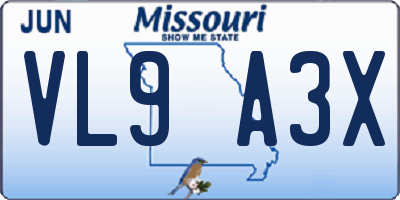 MO license plate VL9A3X