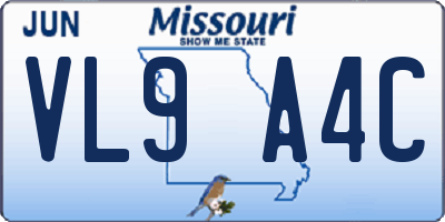 MO license plate VL9A4C