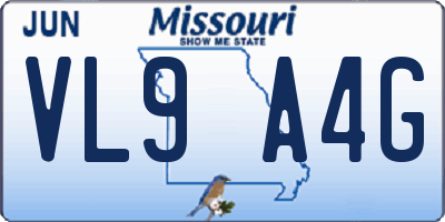 MO license plate VL9A4G