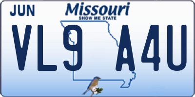 MO license plate VL9A4U