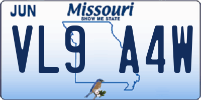 MO license plate VL9A4W