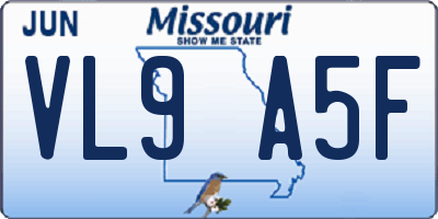 MO license plate VL9A5F