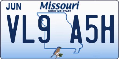 MO license plate VL9A5H