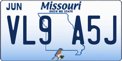 MO license plate VL9A5J