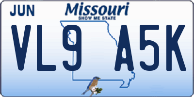 MO license plate VL9A5K