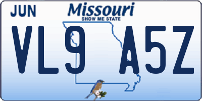 MO license plate VL9A5Z