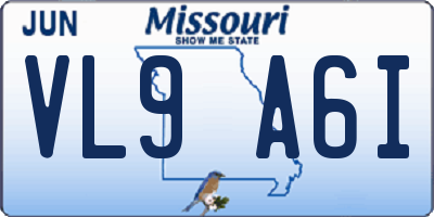 MO license plate VL9A6I
