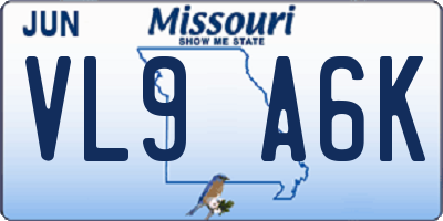 MO license plate VL9A6K