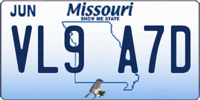 MO license plate VL9A7D