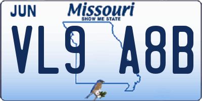 MO license plate VL9A8B