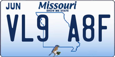 MO license plate VL9A8F