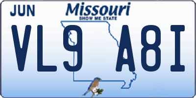 MO license plate VL9A8I
