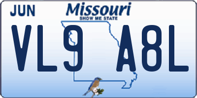 MO license plate VL9A8L