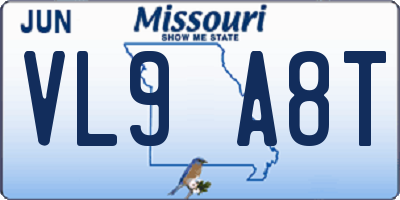 MO license plate VL9A8T