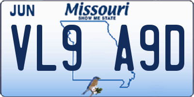 MO license plate VL9A9D