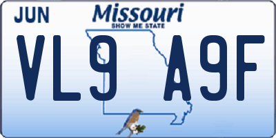 MO license plate VL9A9F